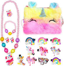 BIQIQI Einhorn Plüsch Handtasche Schmuckset Haarspangen Mädchen