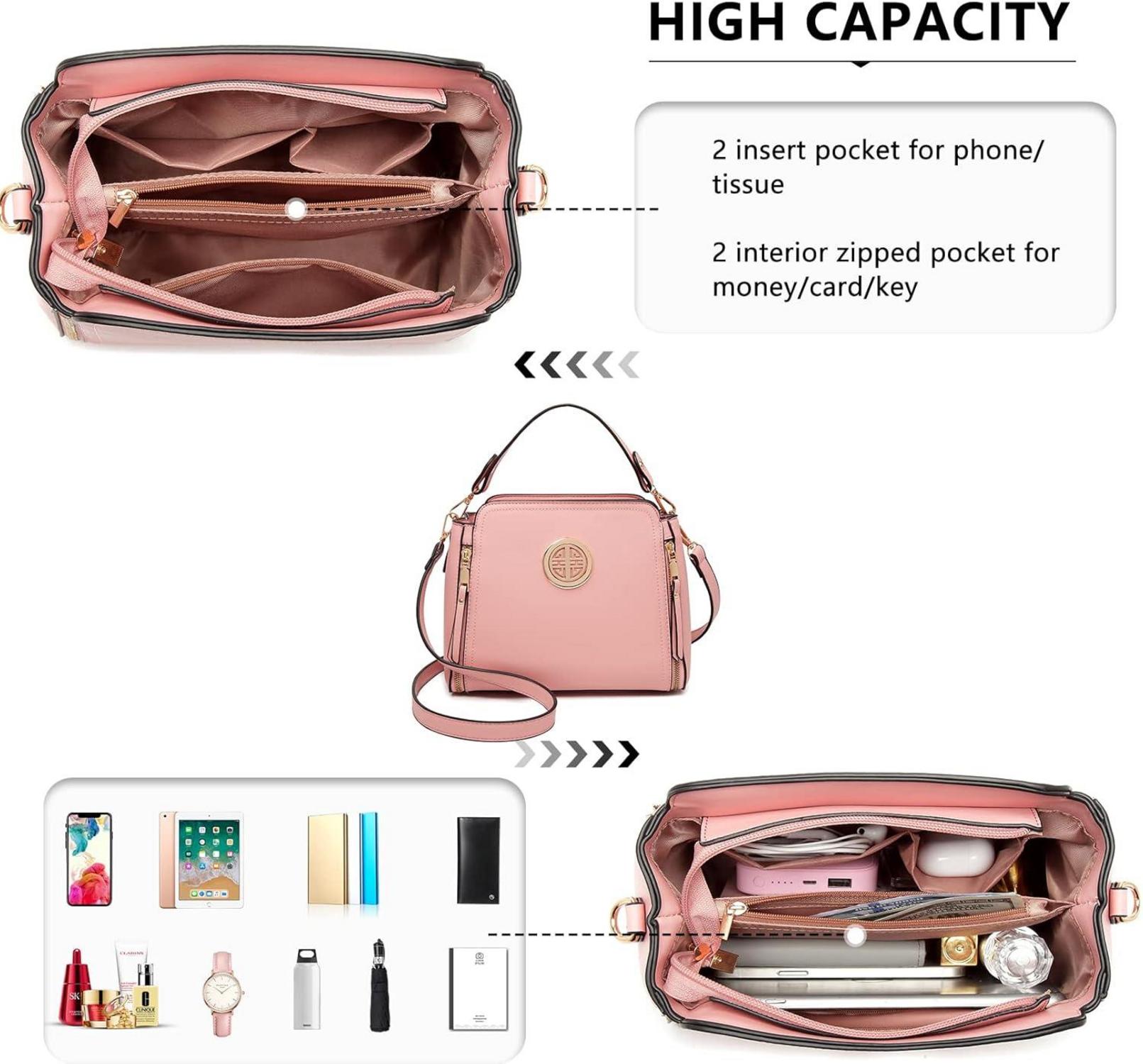 Damen Umhängetasche Schultertasche Crossbody PU Leder Top Griff Rosa