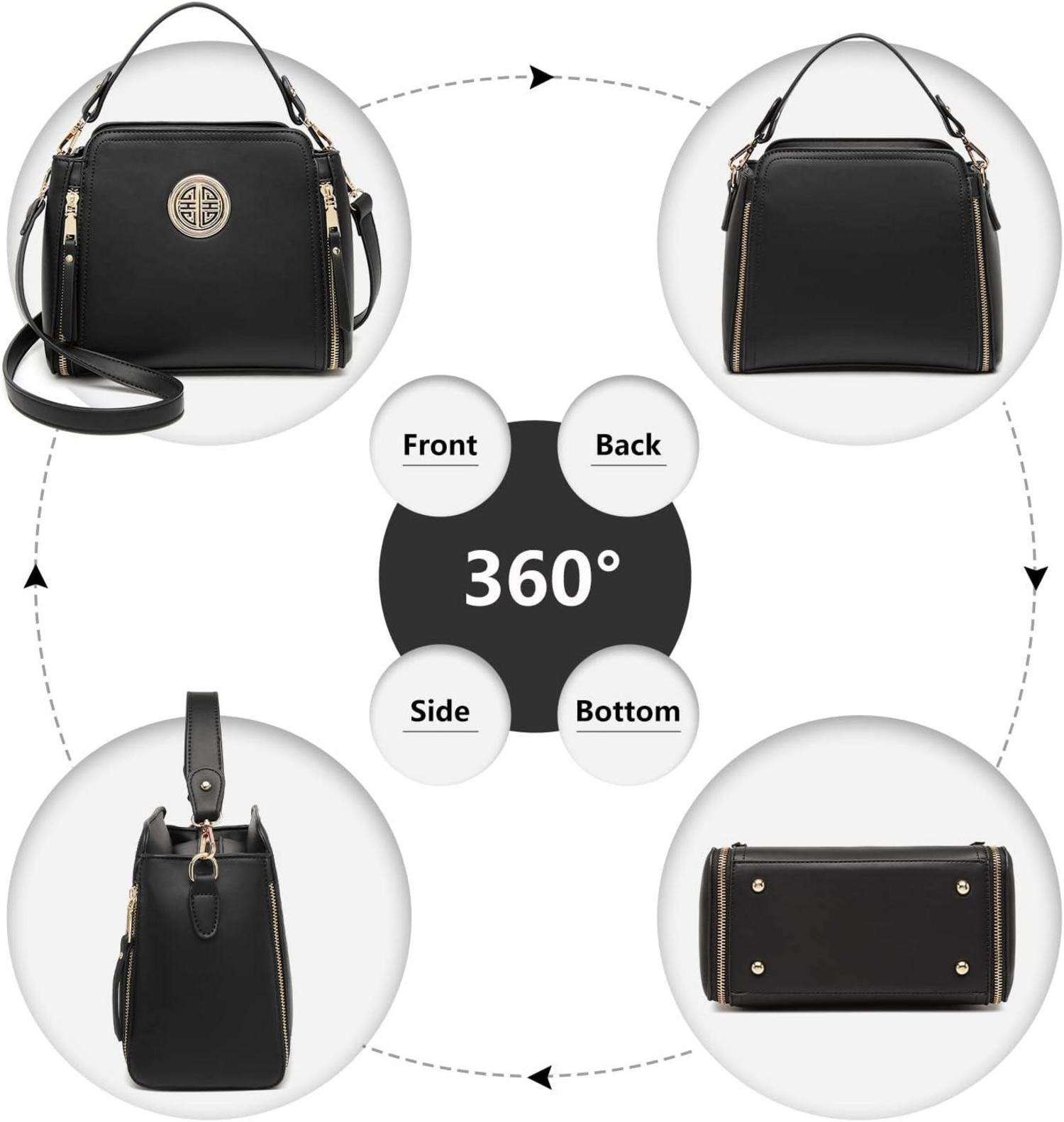 Miss Lulu Damen Umhängetasche Schultertasche Schwarz PU Leder Henkeltasche
