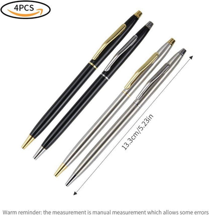 Metall Druckkugelschreiber 4 Stück Schwarz Tinte Büro Geschenk