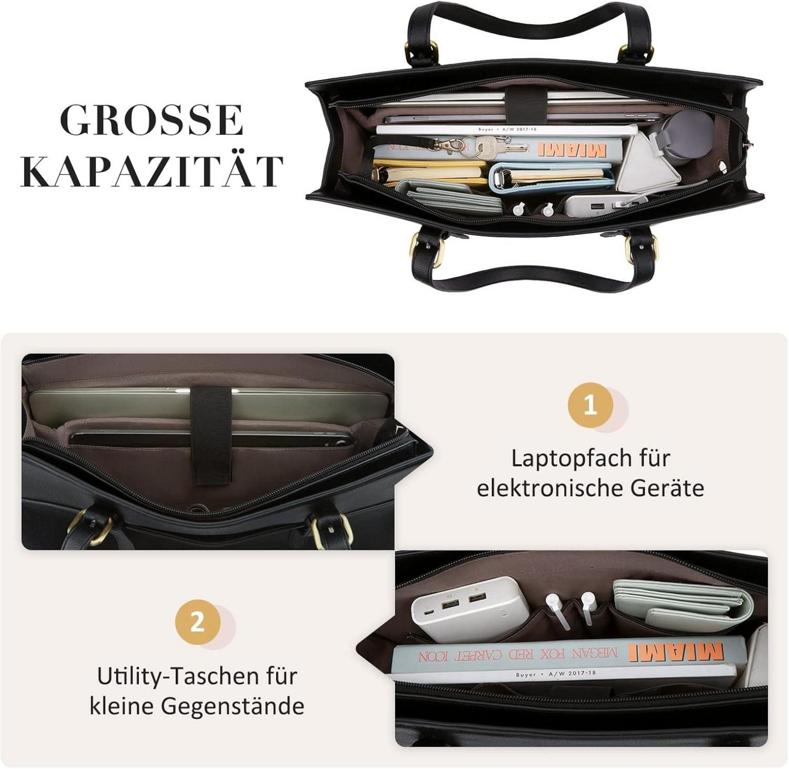Laptoptasche 15,6 Zoll Schultertasche Damen Aktentasche Leder