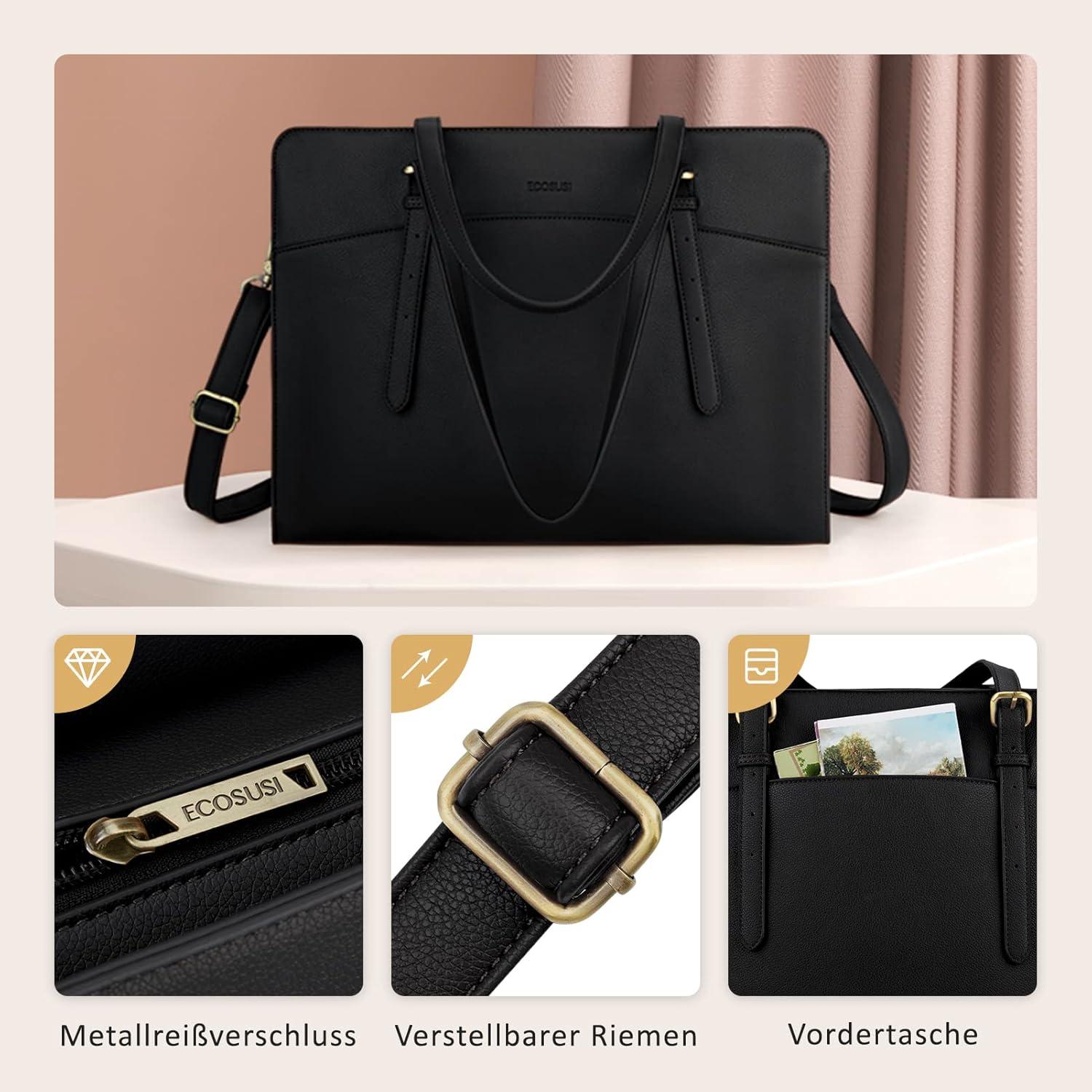 ECOSUSI Laptoptasche Damen 15,6 Zoll Leder Schultertasche Groß927