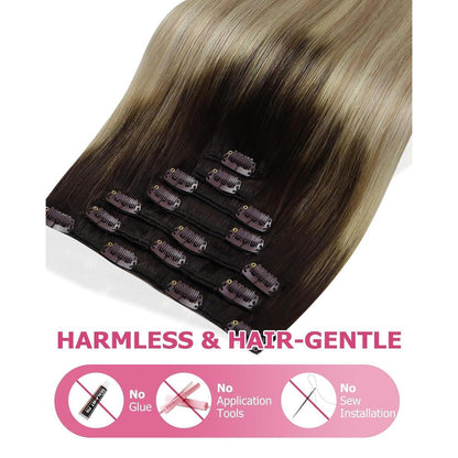 Clip-in Echthaarverlängerung Balayage Dunkelbraun Ombre