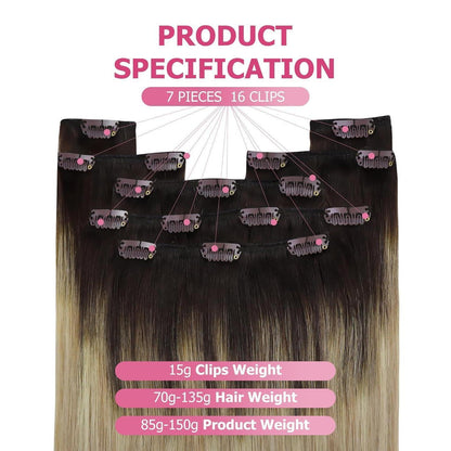 Clip-in Echthaarverlängerung Balayage Dunkelbraun Ombre