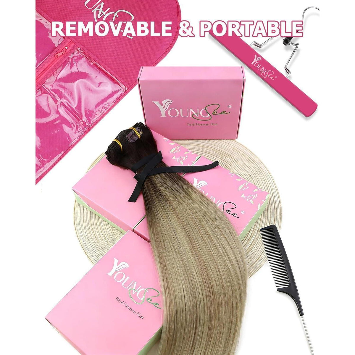 Clip-in Echthaarverlängerung Balayage Dunkelbraun Ombre