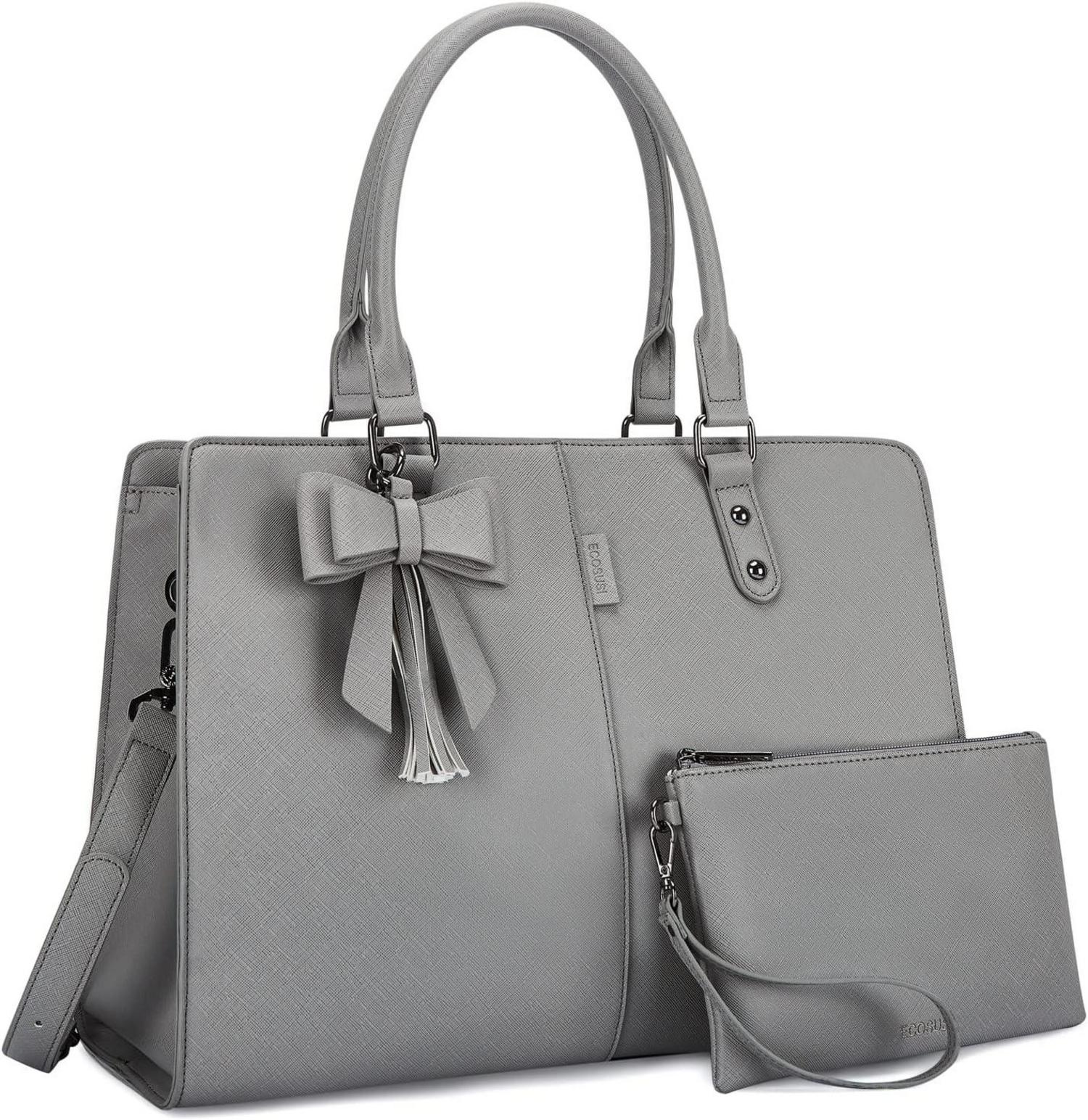 Handtasche Laptoptasche 15,6 Zoll Damen Schultertasche Grau