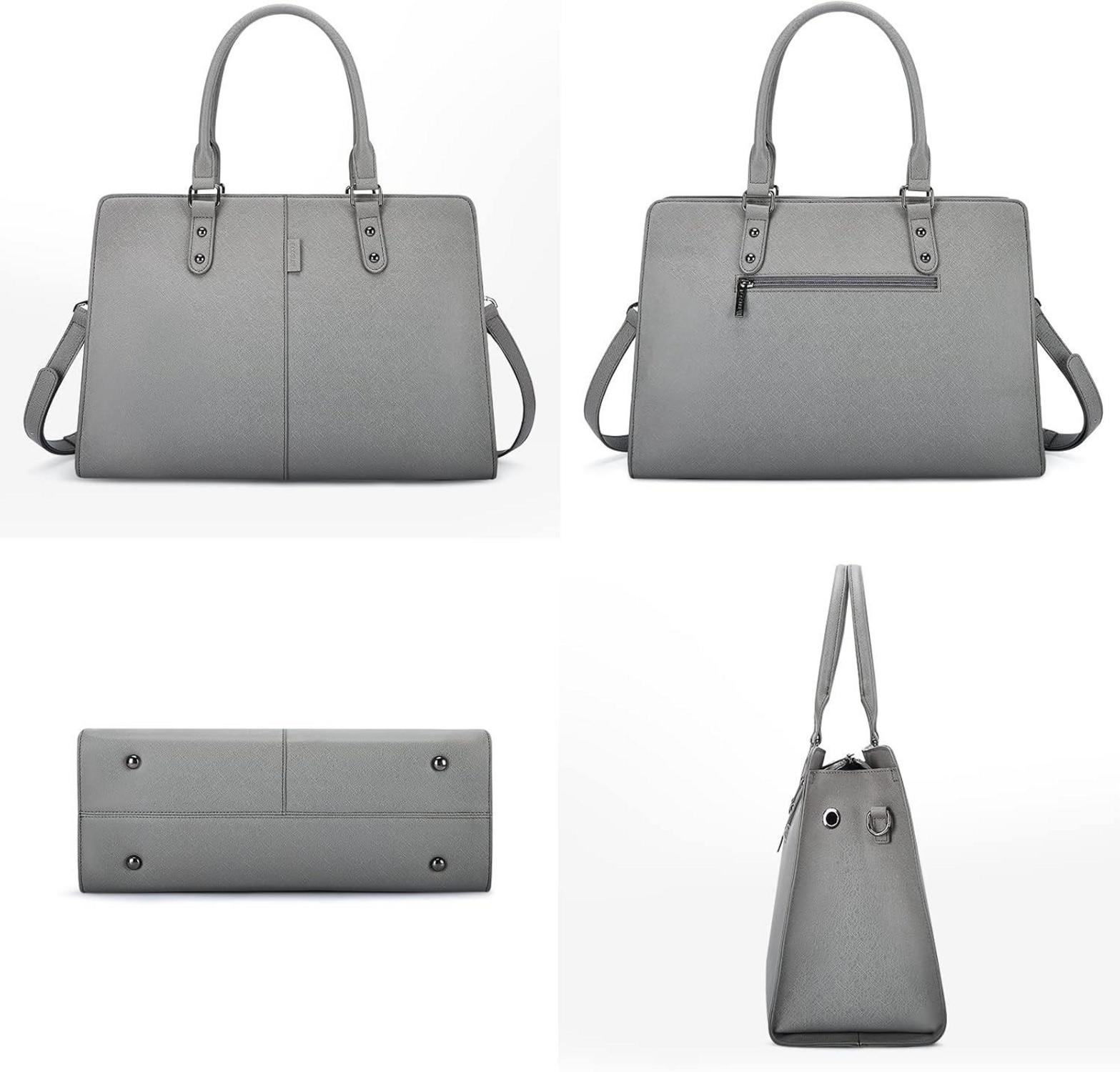 Damen Handtasche Laptoptasche 15,6 Zoll Shopper Aktentasche Leder Grau