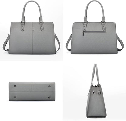 Damen Handtasche Laptoptasche 15,6 Zoll Shopper Aktentasche Leder Grau