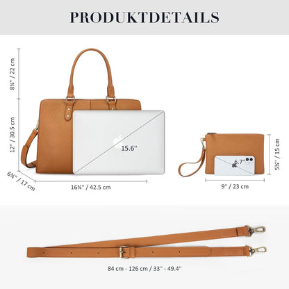 Handtasche Damen Laptoptasche 15,6 Zoll Shopper Leder Braun