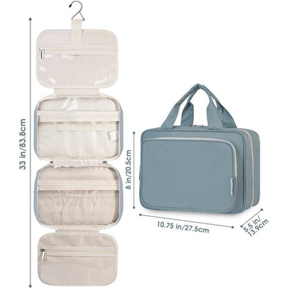Kulturtasche zum Aufhängen, groß, mit vielen Fächern, Graublau