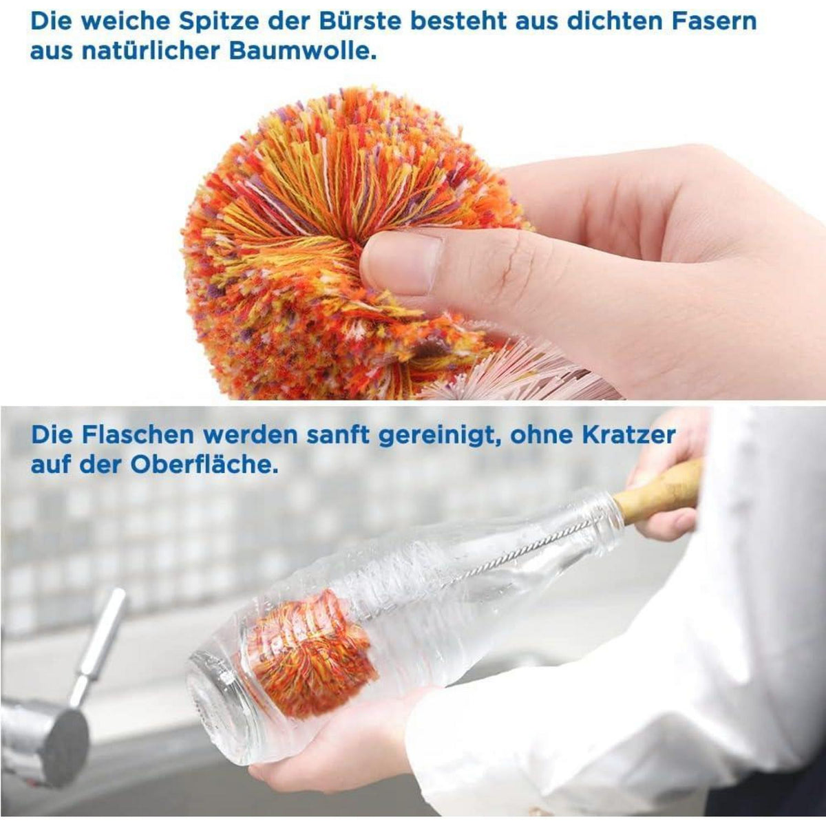 Flaschenbürsten Set 35cm+33cm kratzfrei für SodaStream, Vasen, Karaffen