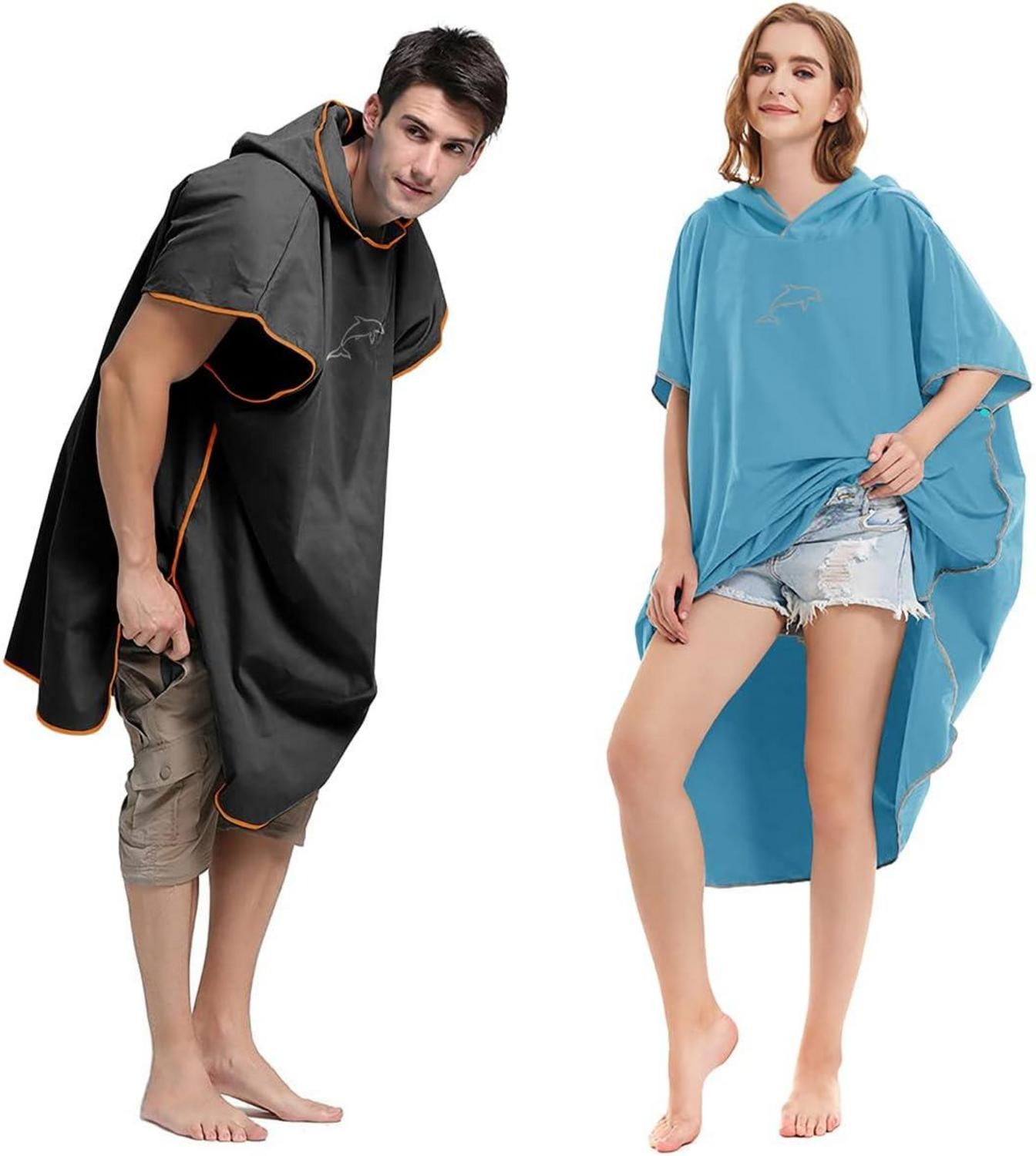 Mikrofaser Surf Poncho 110x80cm Quick Dry Kapuze Handtuch Strand Sauna - Schwarz
