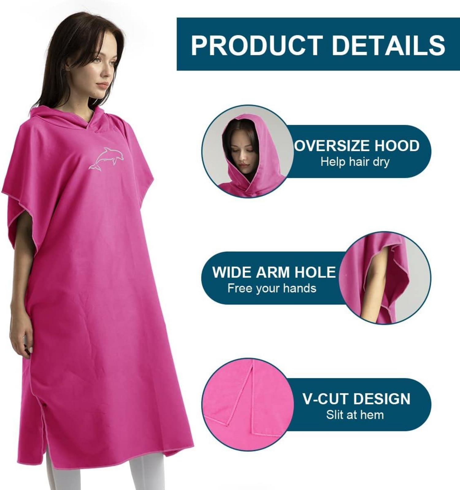 Mikrofaser Surf Poncho Handtuch 110x80cm Kapuze Herren Damen Strand Rosa