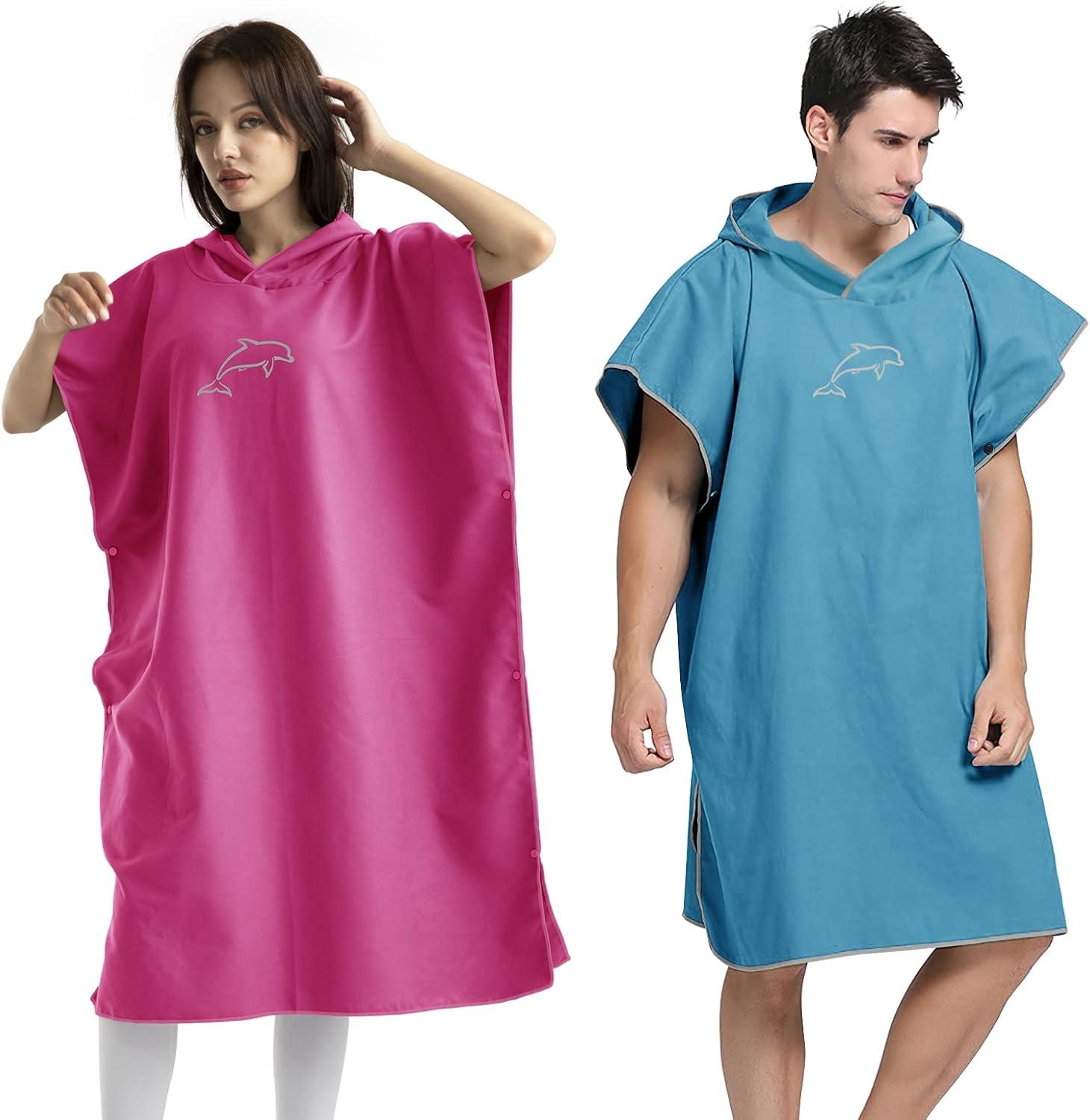 Mikrofaser Surf Poncho Handtuch 110x80cm Kapuze Herren Damen Strand Rosa