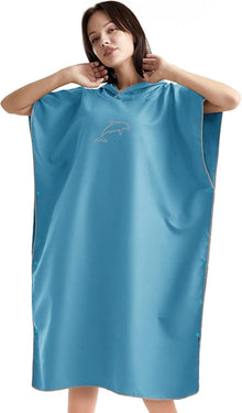 Mikrofaser Poncho mit Kapuze, Quick Dry, 110x80cm - Blau