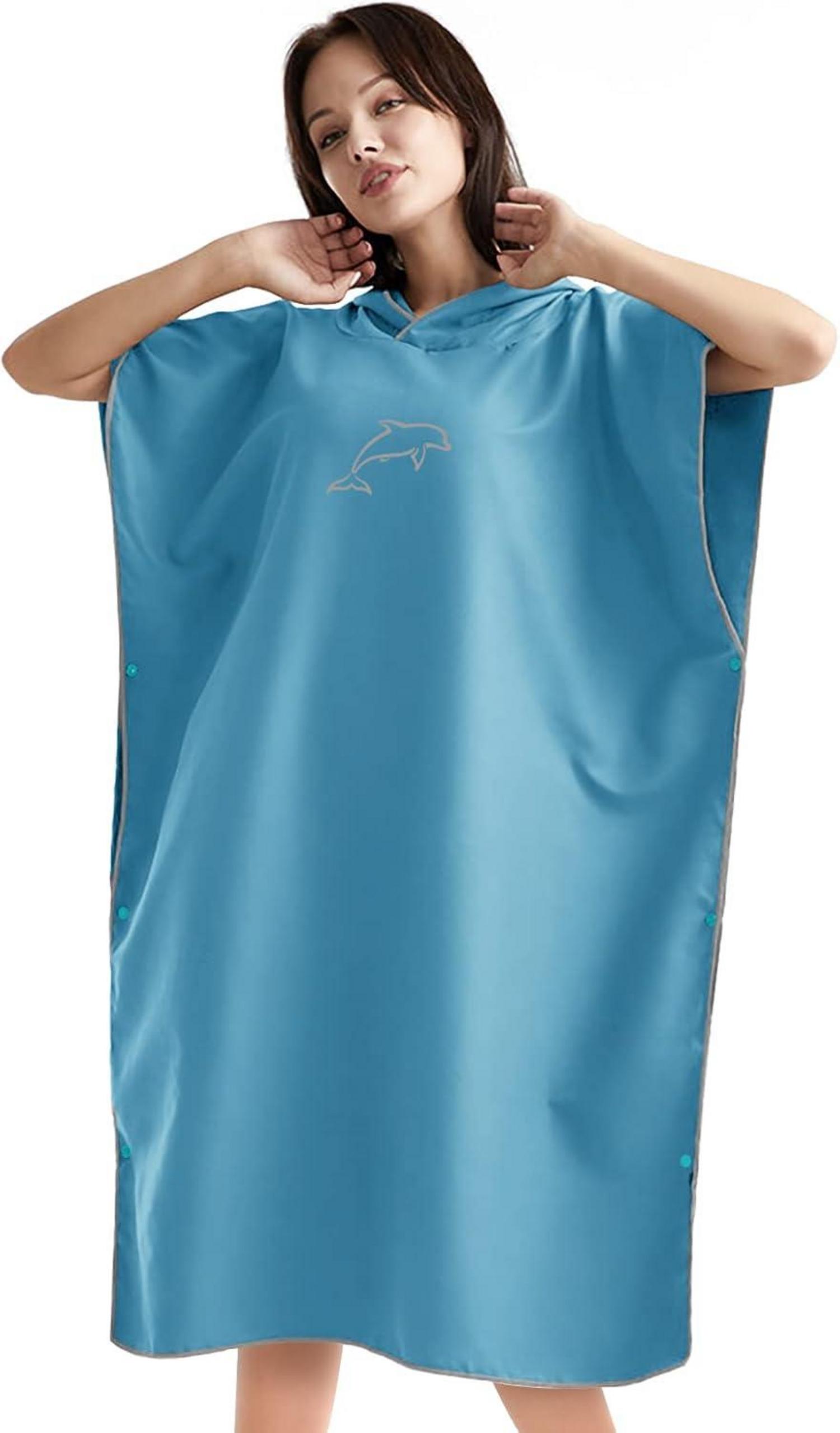 Mikrofaser Poncho mit Kapuze, Quick Dry, 110x80cm - Blau