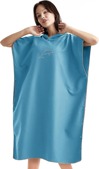 Mikrofaser Poncho mit Kapuze, Quick Dry, 110x80cm - Blau