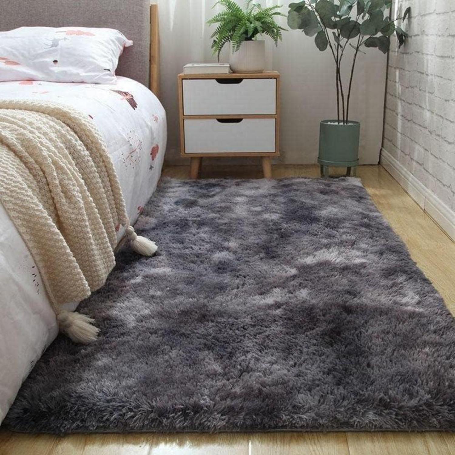 Teppich Bettvorleger Shaggy Hochflor 80x160 cm Dunkelgrau waschbar