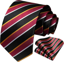 Herren Gestreifte Krawatte Hochzeit Einstecktuch Set Rot