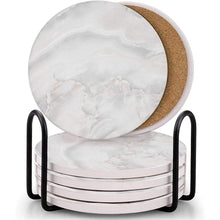 Untersetzer Gläser 6er Set Marmor mit Kork-Rückseite Halter