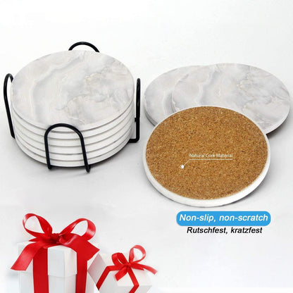 Untersetzer Gläser 6er Set Marmor mit Kork-Rückseite Halter