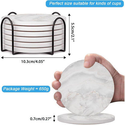 Untersetzer Gläser 6er Set Marmor mit Kork-Rückseite Halter