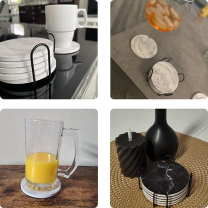 Untersetzer Gläser 6er Set Marmor mit Kork-Rückseite Halter