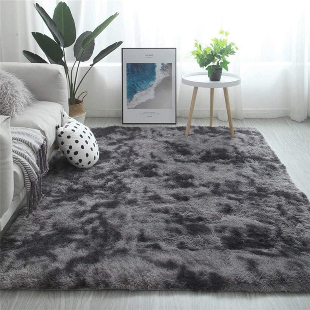 Flauschiger Hochflor Teppich 200x300 cm Schwarz Grau