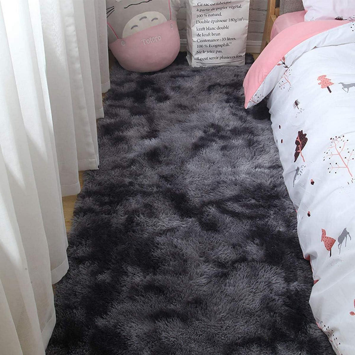 Flauschiger Hochflor Teppich 200x300 cm Schwarz Grau