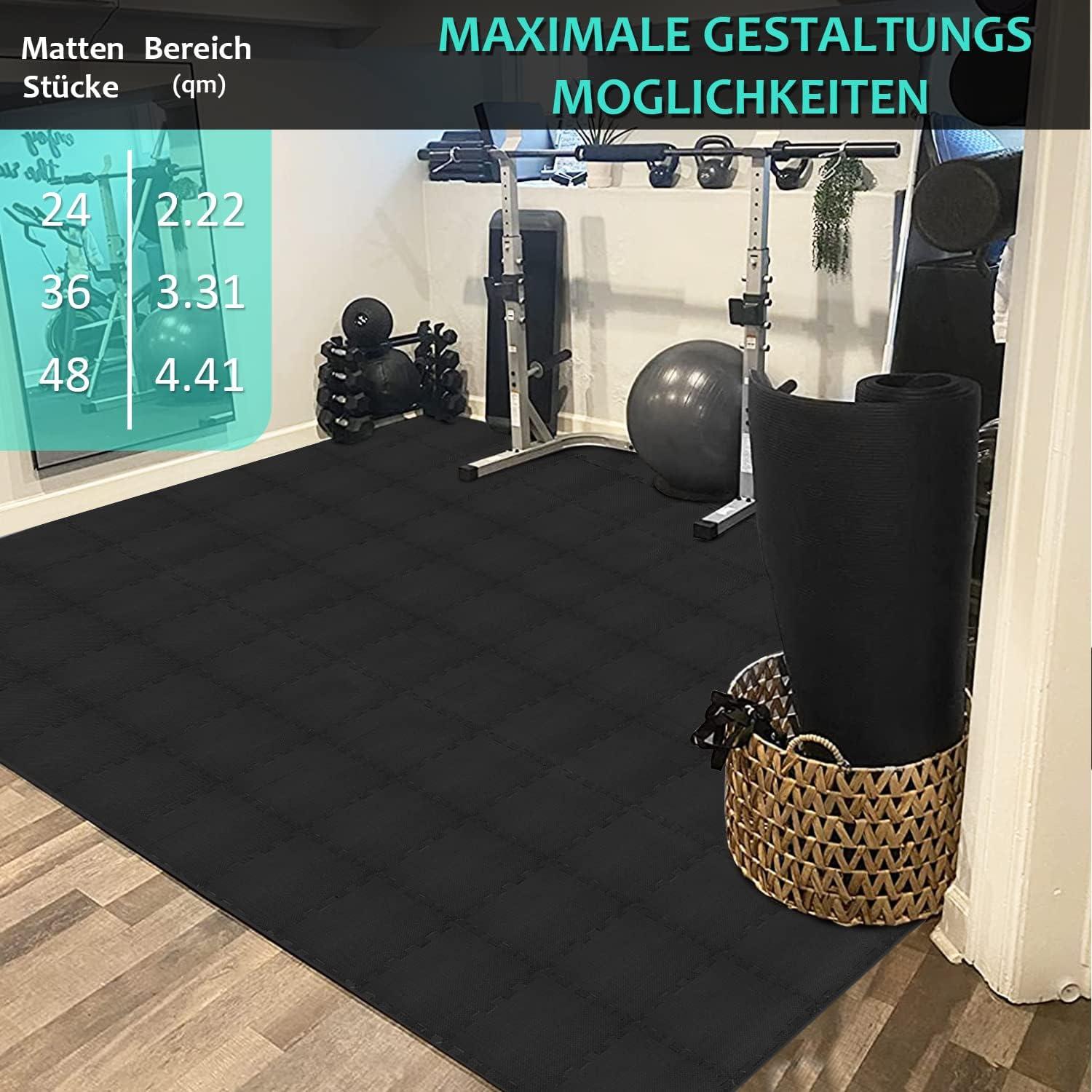 Fitness Bodenschutzmatten Set 48 Puzzlematte Eva Sportmatte rutschfest Schwarz