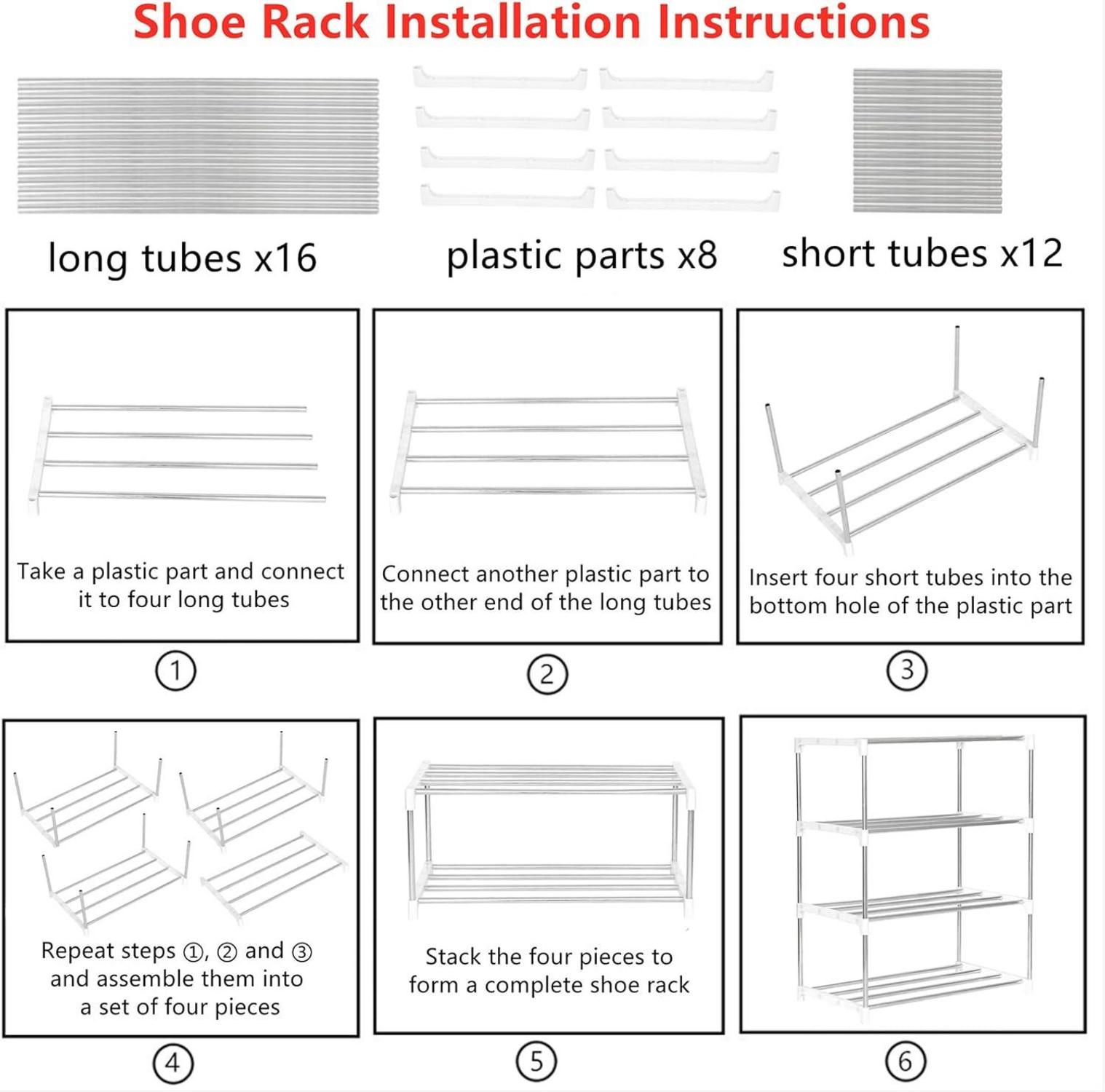 Stapelbares kleines Schuhregal 4 Etagen Weiß 44x26x57.7cm