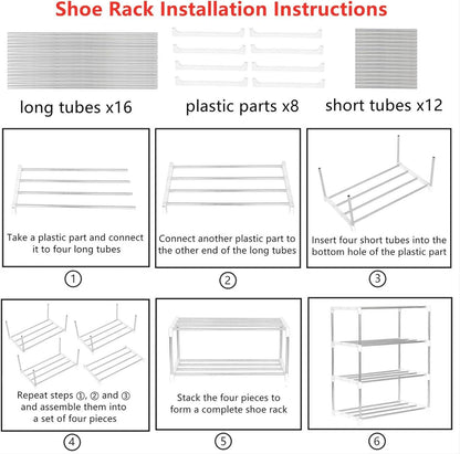Stapelbares kleines Schuhregal 4 Etagen Weiß 44x26x57.7cm