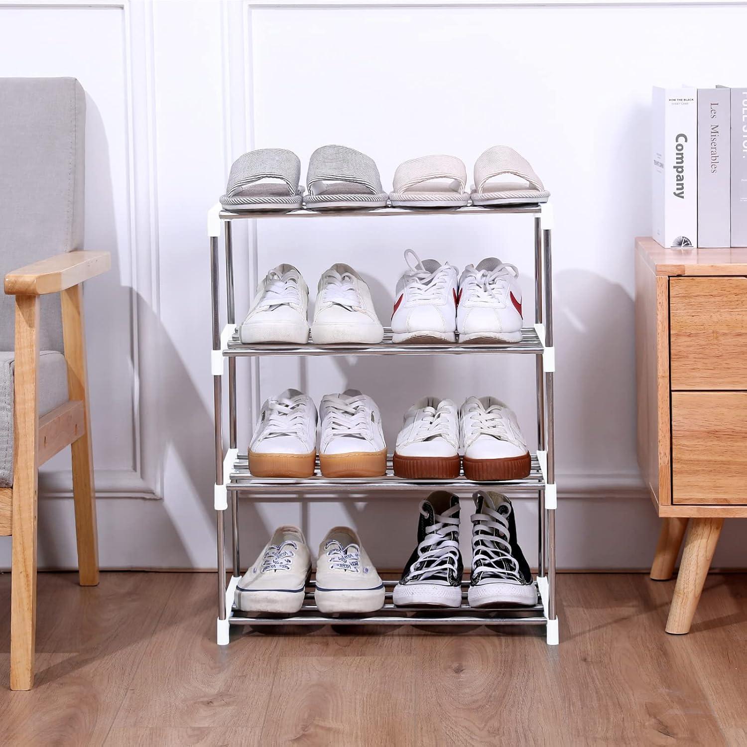 Schuhregal stapelbar 4 Etagen weiß platzsparend Jucaifu