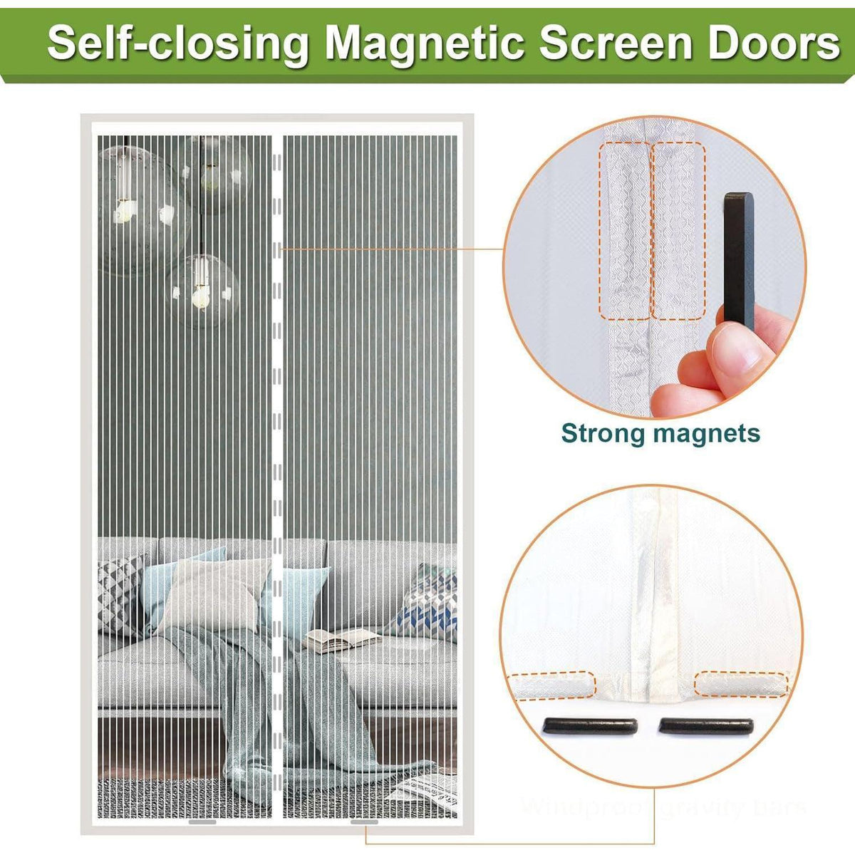 Magnet Fliegengitter Tür 215x260cm Weiß – Ohne Bohren, Automatisches Schließen