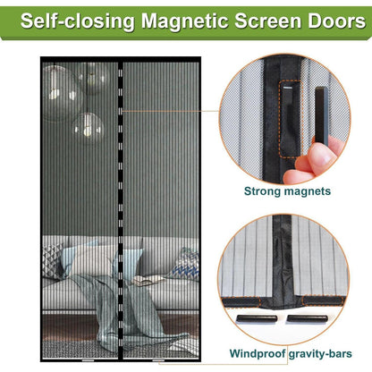 Magnet Fliegengitter Tür 230x210cm Schwarz – Ohne Bohren & Automatisches Schließen