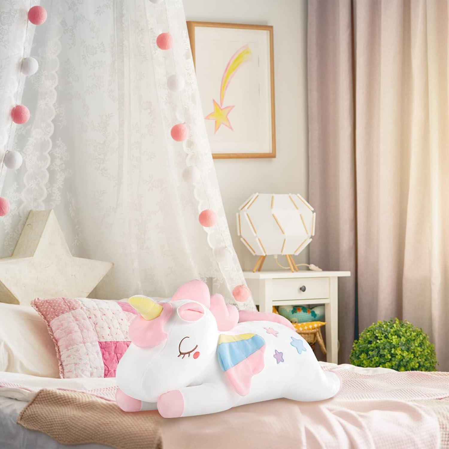 Plüsch Einhorn Kissen Groß 66 cm für Mädchen - Geburtstagsgeschenk & Deko - Maschinenwaschbar & hautfreundlich