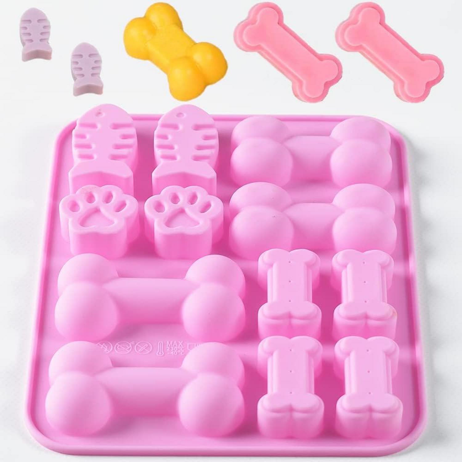 Silikon-Backformen 3-in-1 für Schokolade, Süßigkeiten, Hundeleckerli - Pfotenknochen, Fische - 4