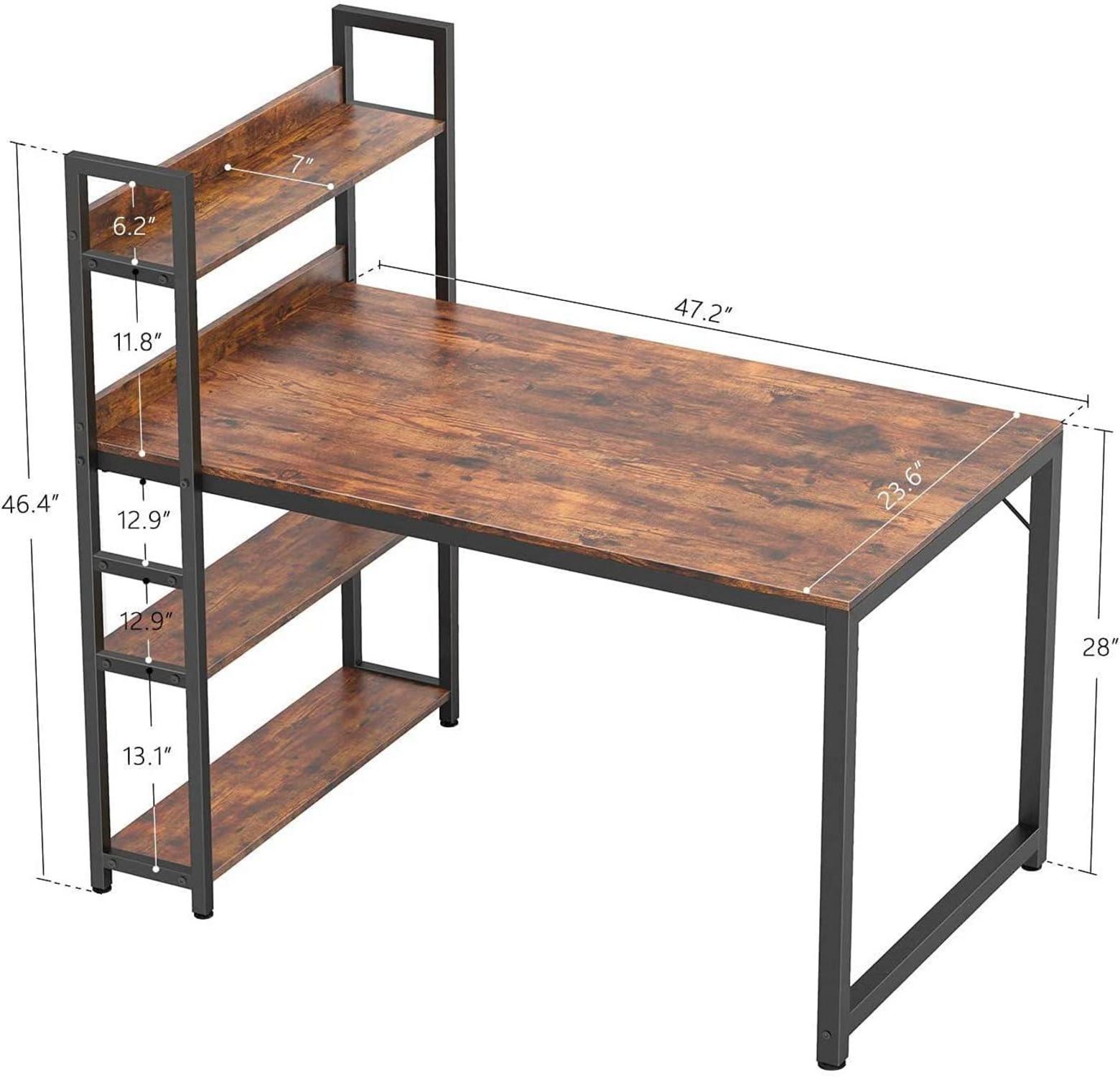 Schreibtisch mit Regal 120x60cm Stahlgestell Braun