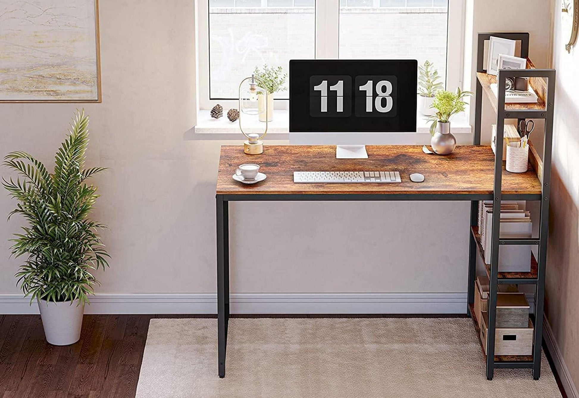 Schreibtisch CubiCubi 120x60cm mit Regal, Stahlgestell, Braun