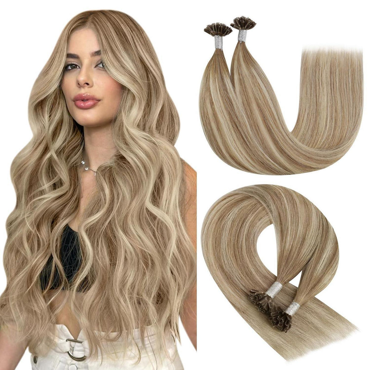 Echthaar Bonding Extensions Ombre Braun Blond 45cm