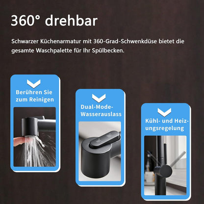 TIMACO Schwarz Küchenarmatur mit Ausziehbare Brause 360° Schwenkbar