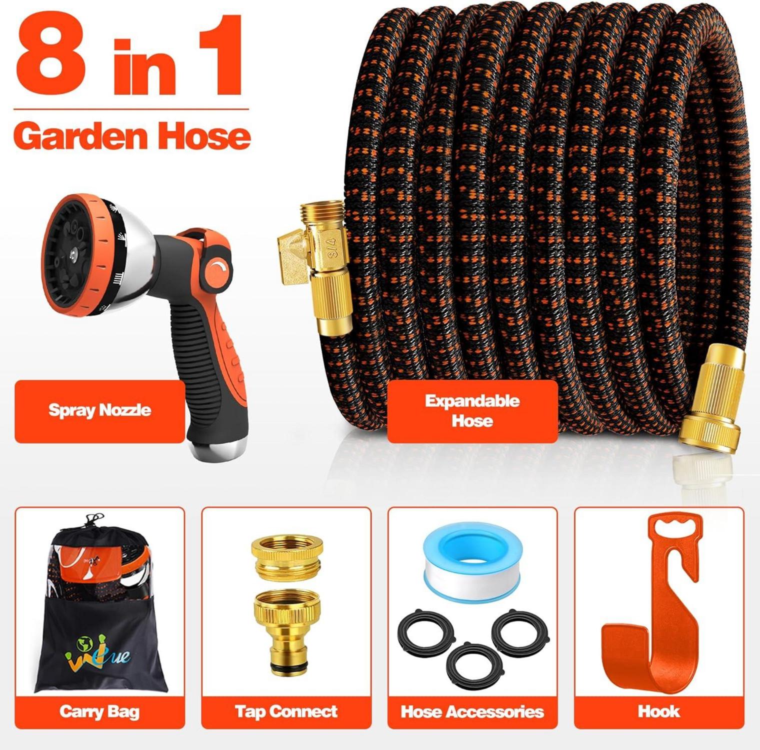Flexibler Gartenschlauch 30M mit 10 Funktionen Sprühdüse Orange
