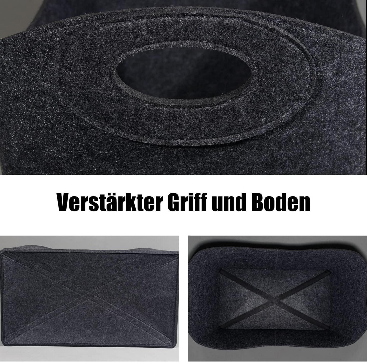 Theo&Cleo Holzkorb Kaminholz Filztasche Aufbewahrungskorb Einkaufstasche dunkelgrau