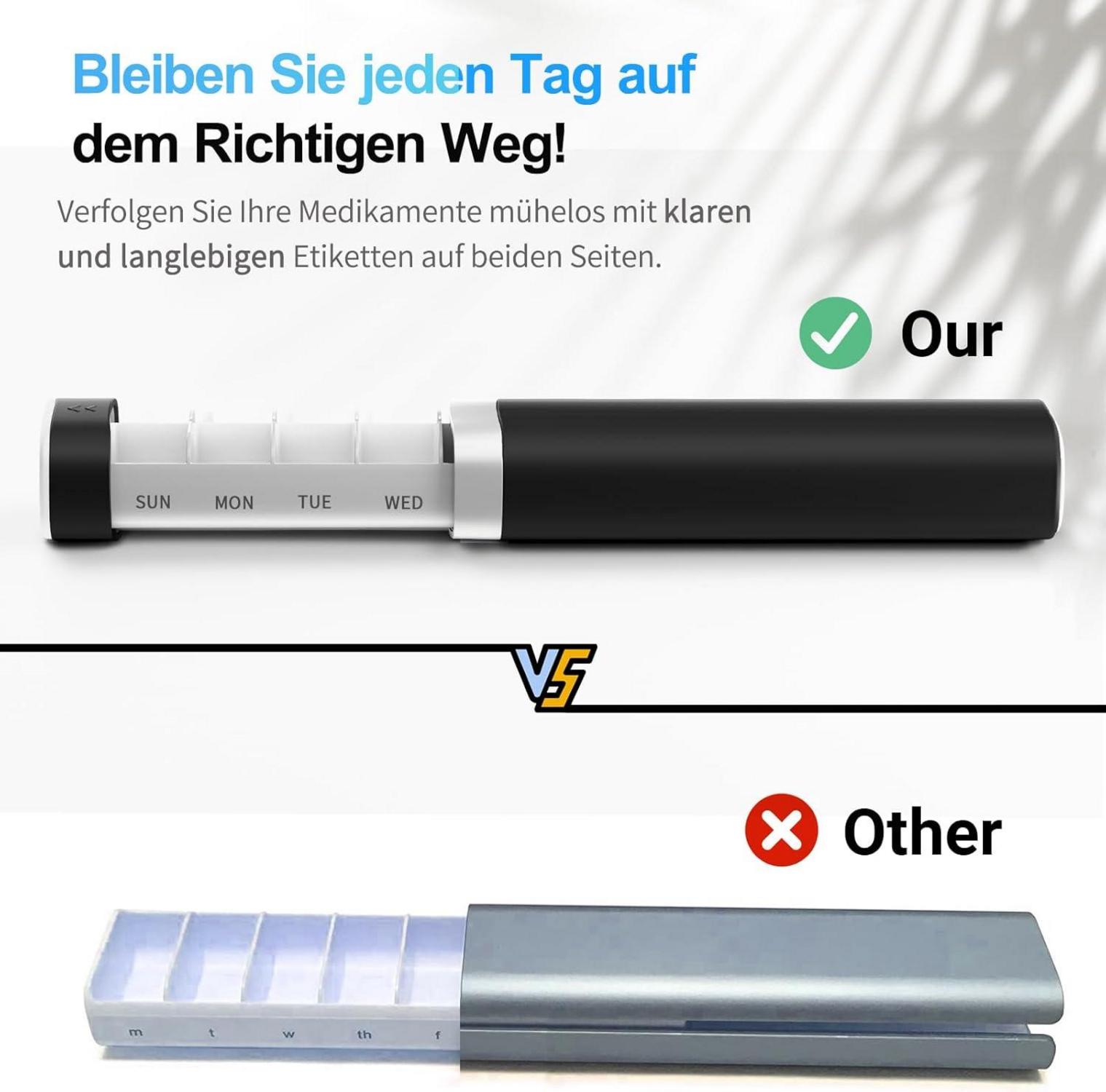 Tablettenbox 7 Tage Betife BPA Frei Pillen Organizer Schwarz