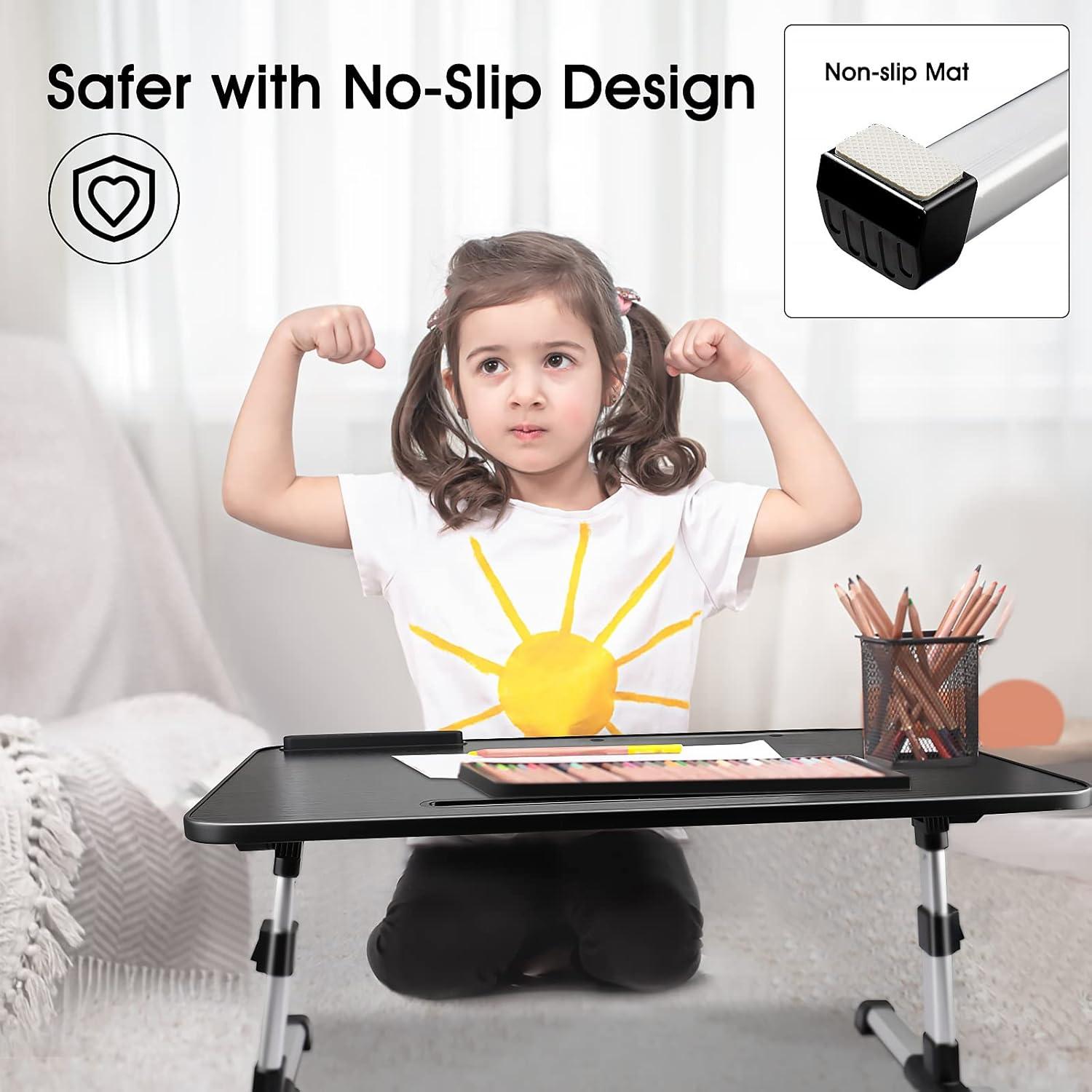 Höhenverstellbarer Laptoptisch mit Schublade & Tablet-Ständer, Schwarz