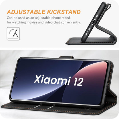 Xiaomi Mi 12 12X Leder Handyhülle Schwarz mit Kartenfächern und Standfunktion