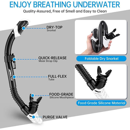 JEMULICE Schnorchelset Erwachsene Dry Schnorchel Tauchmaske