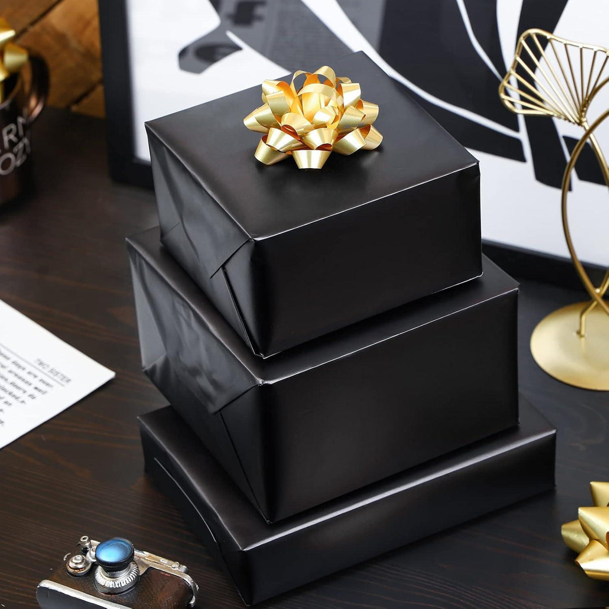 Geschenkpapier Schwarz Metallic Matt 44cm x 10m für alle Anlässe