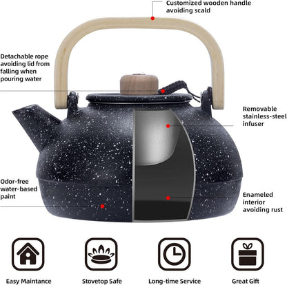 Gusseisen Teekanne mit Infuser 1300ml Kapazität und Holzgriff