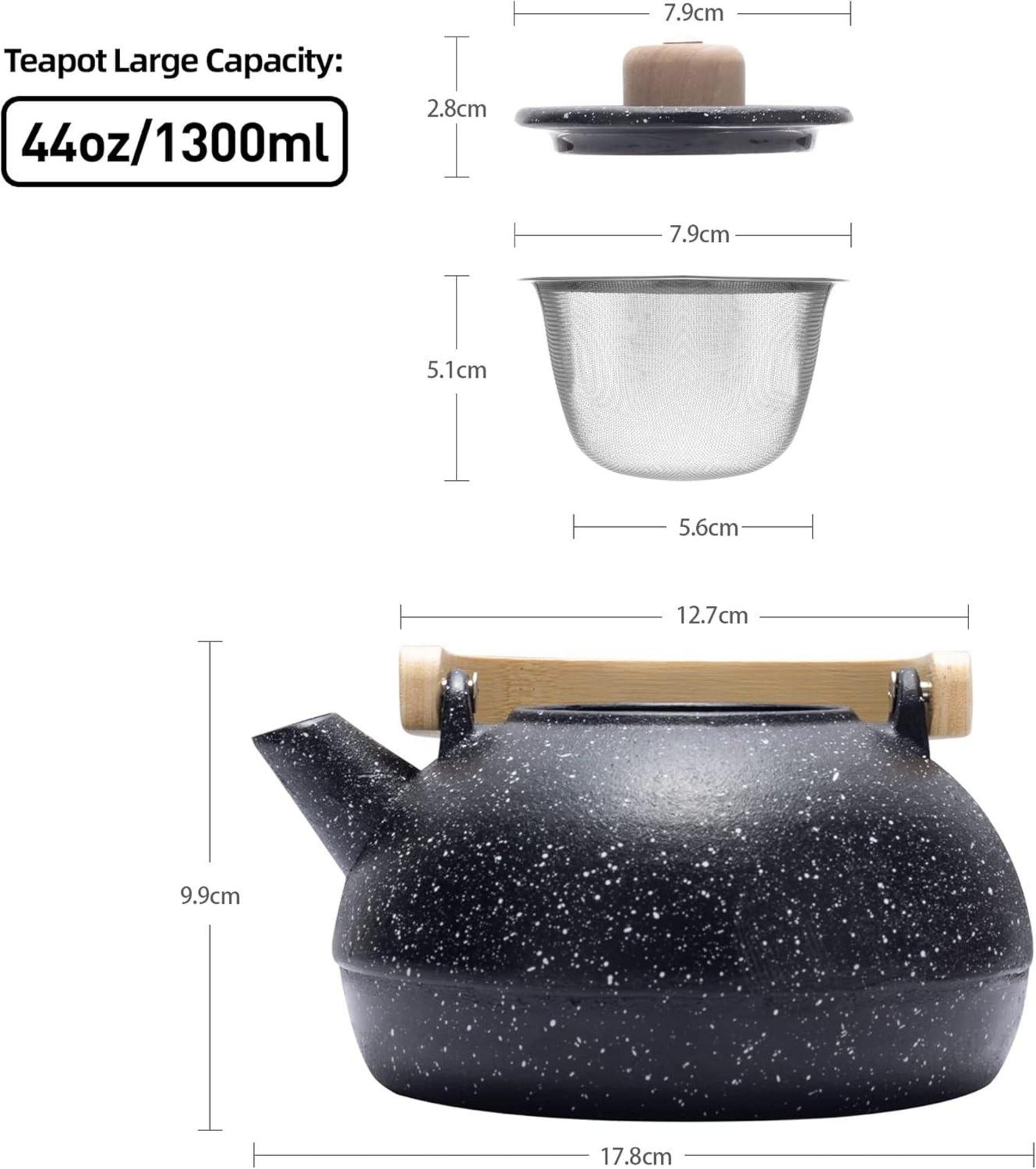 Gusseisen-Teekanne mit Infuser, 1300ml Kapazität, holzgriff